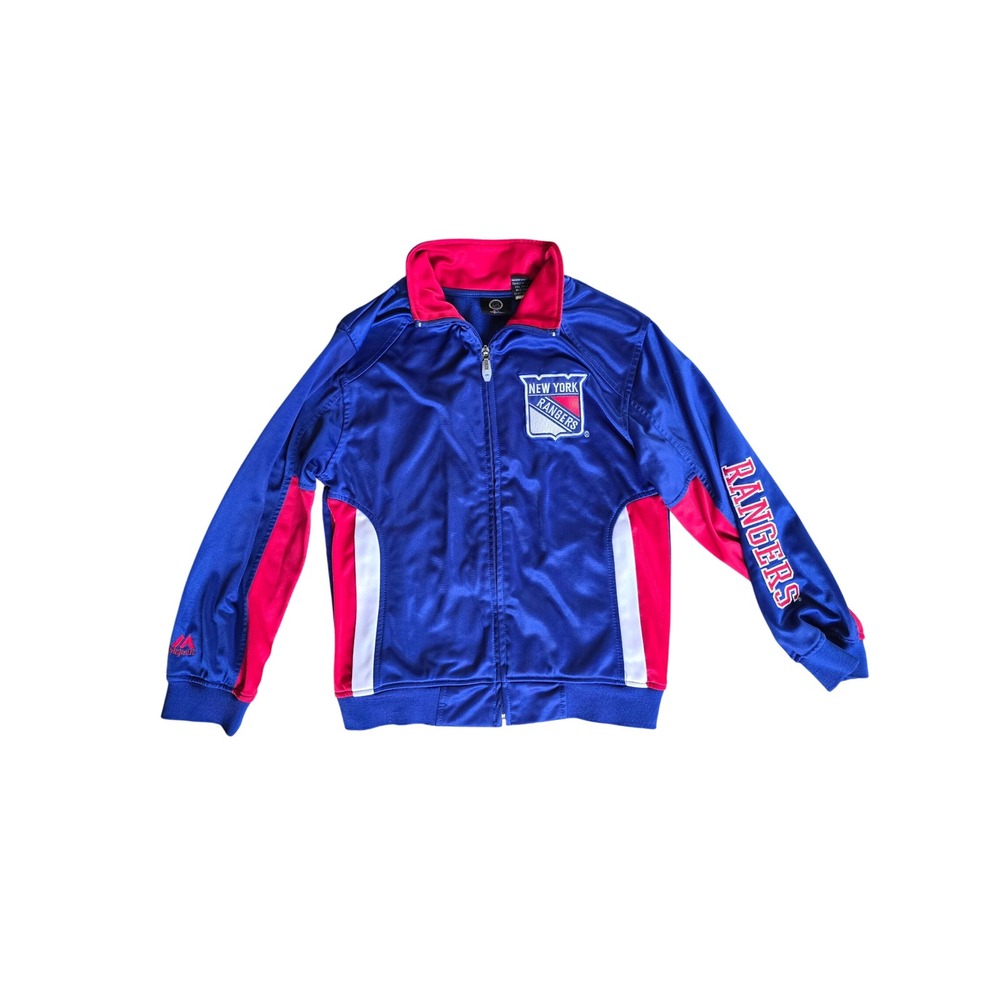 Majestic NHL New York Rangers Kids Blue Red Full Zip Track Jacket Size Medium